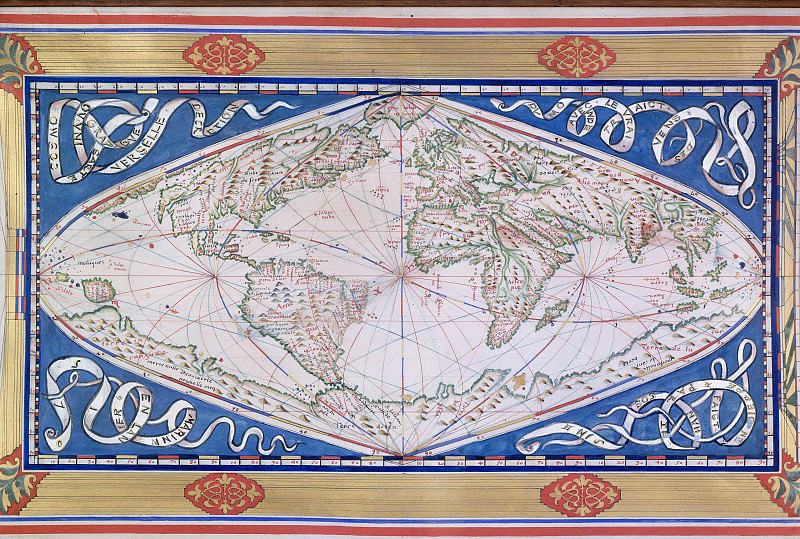 World map made in Dieppe, 1570, Antique world maps HQ