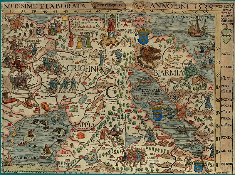 Олаф Магнус – Carta Marina, 1539 – Северный полюс, Древние карты мира в высоком разрешении – Старинные карты