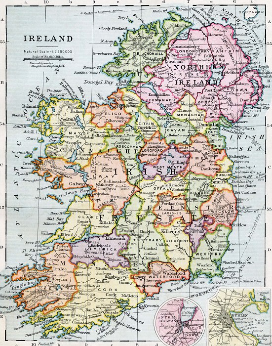 Map Of Ireland and Northern Ireland, 1930, Antique world maps HQ