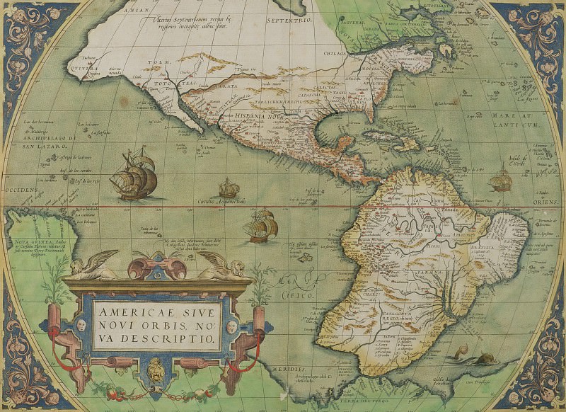 Абрахам Ортелий – Карта Северной и Южной Америк, Древние карты мира в высоком разрешении – Старинные карты