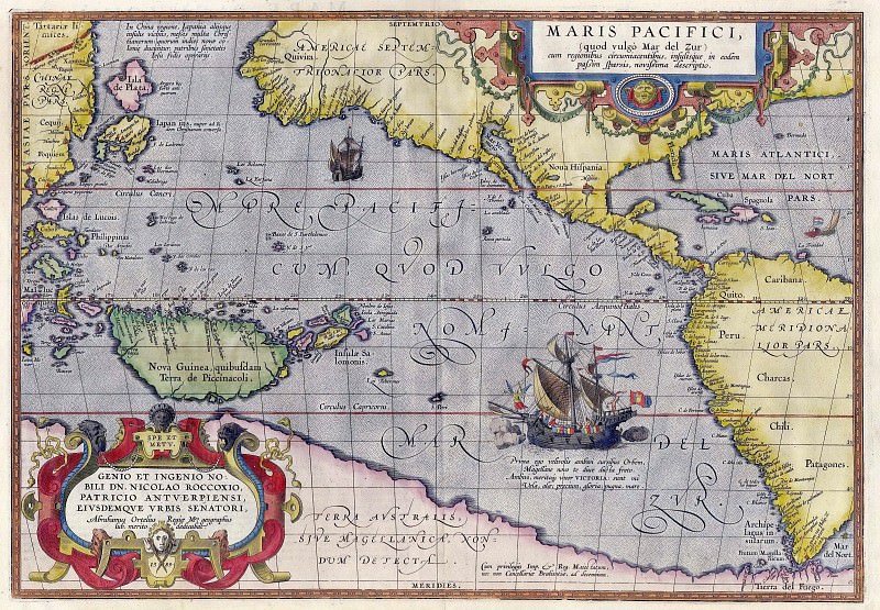 Abraham Ortelius – Pacific Sea, 1589, Antique world maps HQ