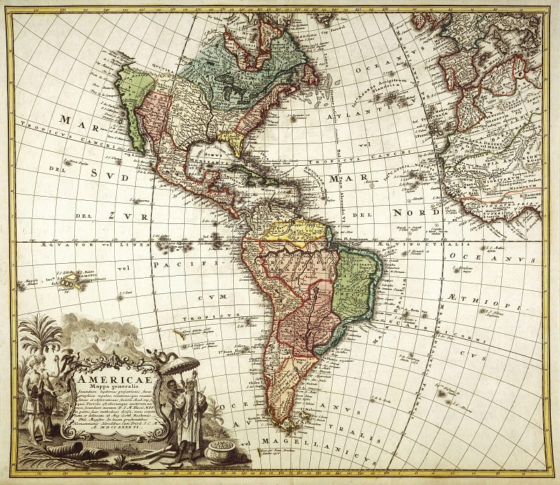 Северная и Южная Америки, 1746, Древние карты мира в высоком разрешении – Старинные карты