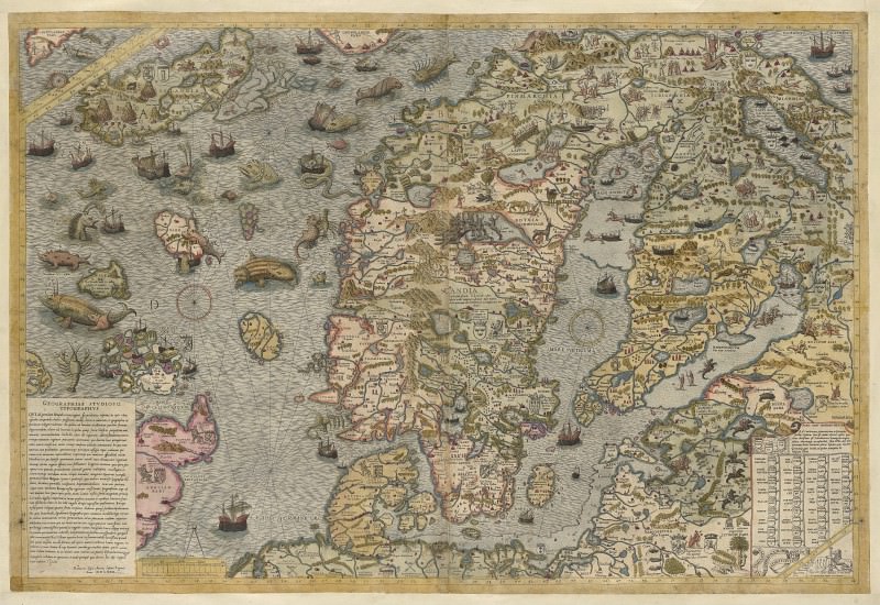 Олаф Магнус – Карта Скандинавии, 1539, Древние карты мира в высоком разрешении – Старинные карты