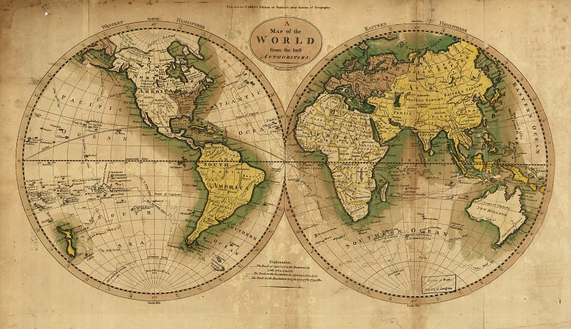 Мэтью Кери – Карта мира, 1795, Древние карты мира в высоком разрешении – Старинные карты