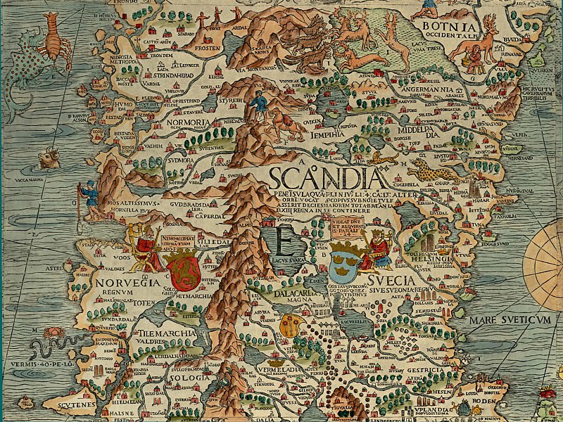Олаф Магнус – Carta Marina, 1539 – Норвегия, Швеция, Древние карты мира в высоком разрешении – Старинные карты