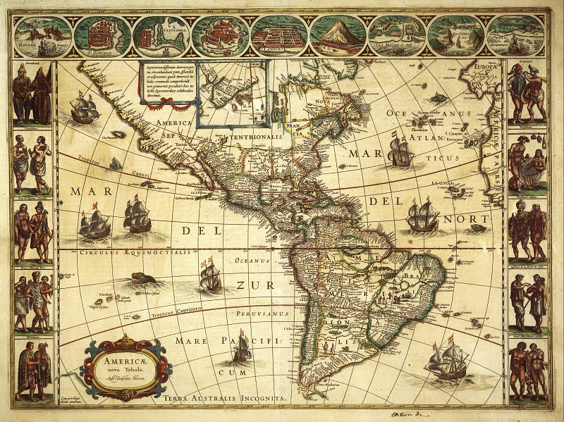 Виллем Блау – Новая карта Америки, 1617, Древние карты мира в высоком разрешении – Старинные карты