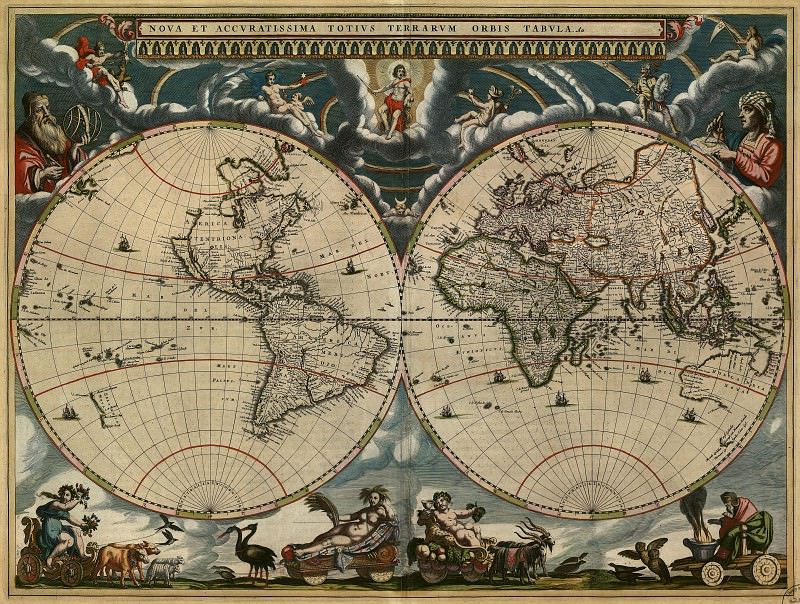 Ян Виллемс Блау – Карта мира, 1664, Древние карты мира в высоком разрешении – Старинные карты