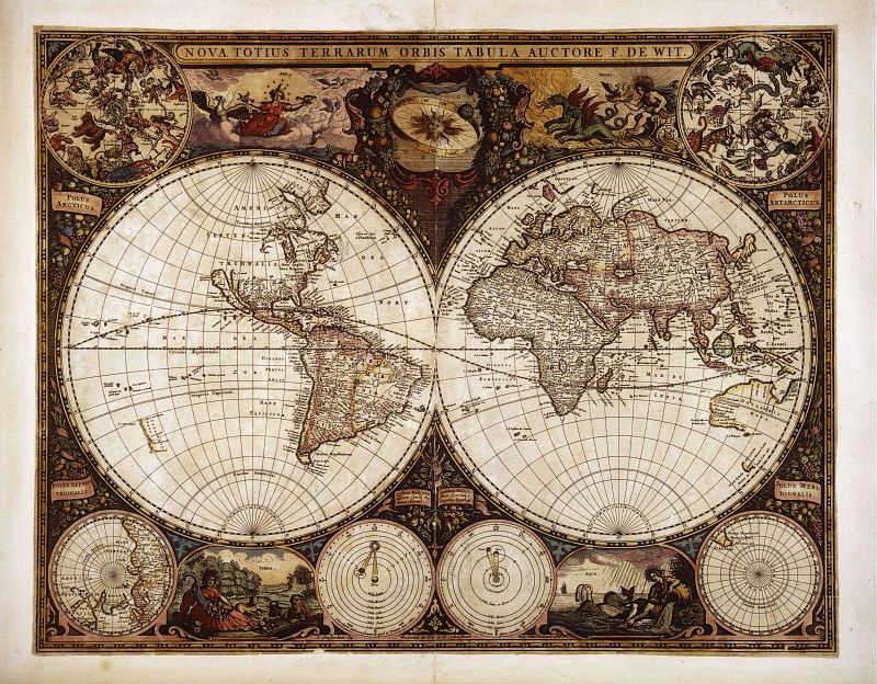 Фредерик де Вит – Карта мира, ок1665, Древние карты мира в высоком разрешении – Старинные карты