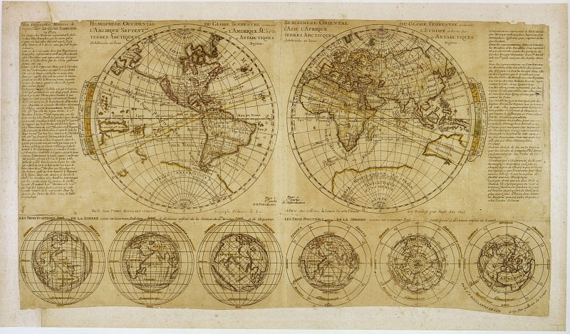 Pierre Moullart-Sanson – Planisphere Moullart, 1695, Antique world maps HQ
