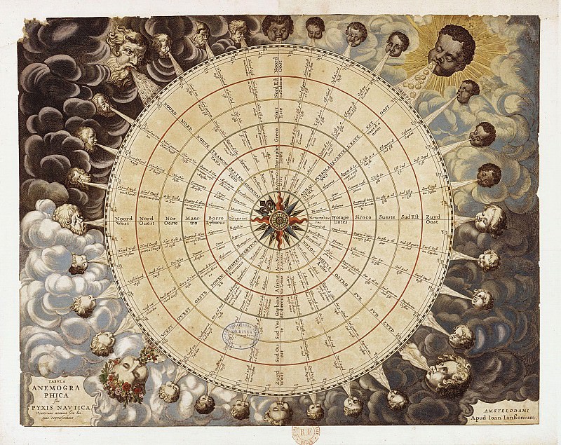 Johannes Janssonius – Wind map, 1652, Antique world maps HQ