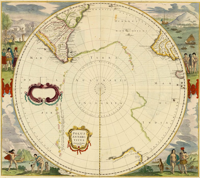 Hendrik Hondius – South Pole, 1639, Antique world maps HQ