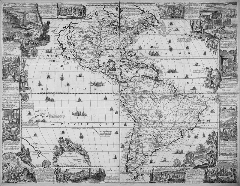 Nicolas de Fer – North and South America, 1698, Antique world maps HQ