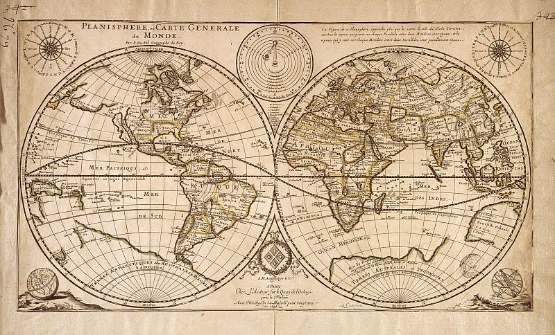 Пьео Дюваль и Луи Кордье – Карта мира, 1676, Древние карты мира в высоком разрешении – Старинные карты