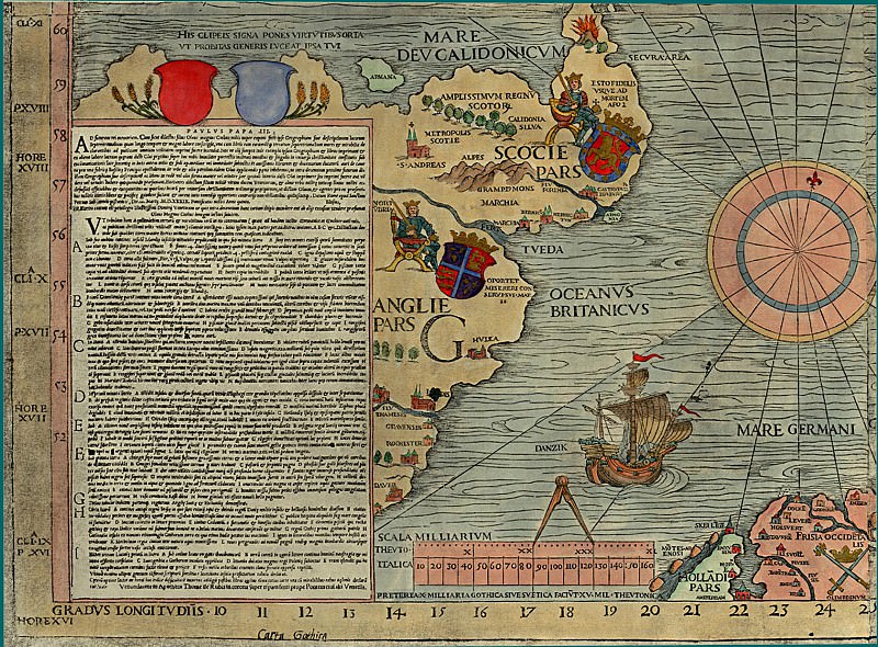 Olaus Magnus – Carta Marina, 1539, Section G: Scotland, England, Antique world maps HQ