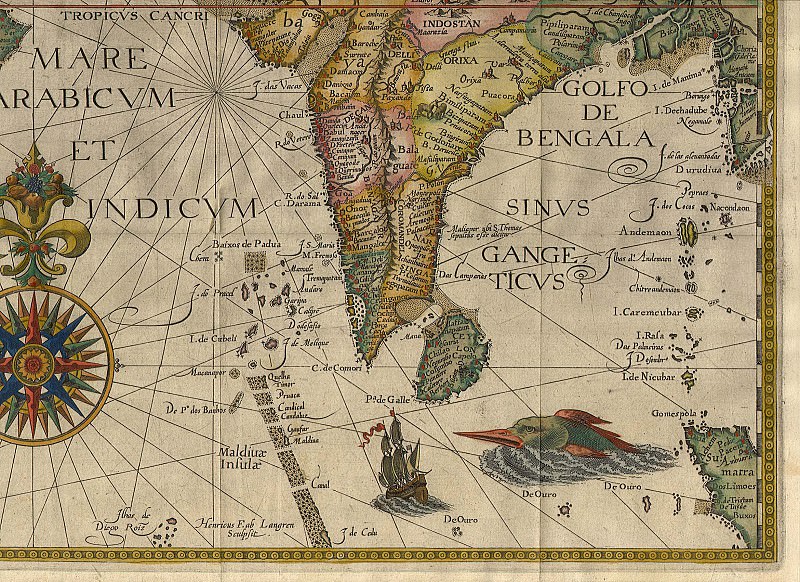 Jan van Linschoten – India and Arabia, 1596, Antique world maps HQ