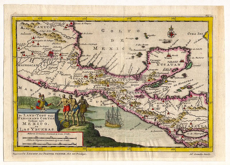 Pieter van der Aa – Yucatan, Honduras, 1706, Antique world maps HQ