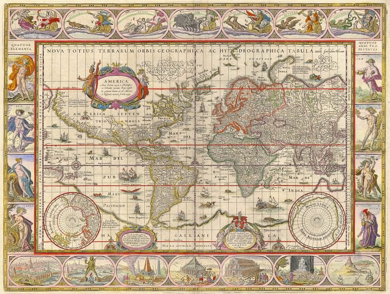 Ян Виллемс Блау – Карта мира, 1635, Древние карты мира в высоком разрешении – Старинные карты