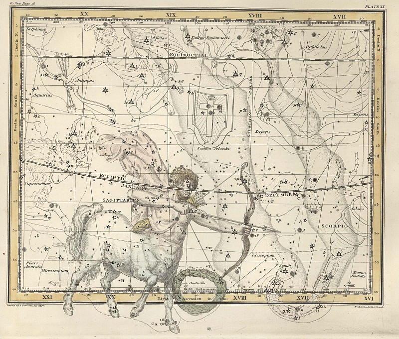 Sagittarius, Corona Australis, Antique world maps HQ