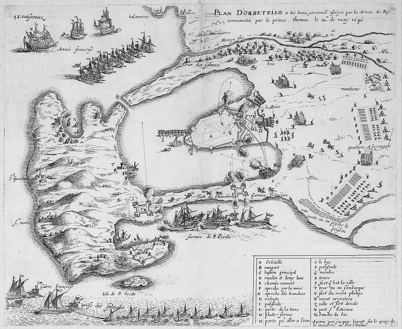 Жак Ланье – План Орбетелло, 1646, Древние карты мира в высоком разрешении – Старинные карты