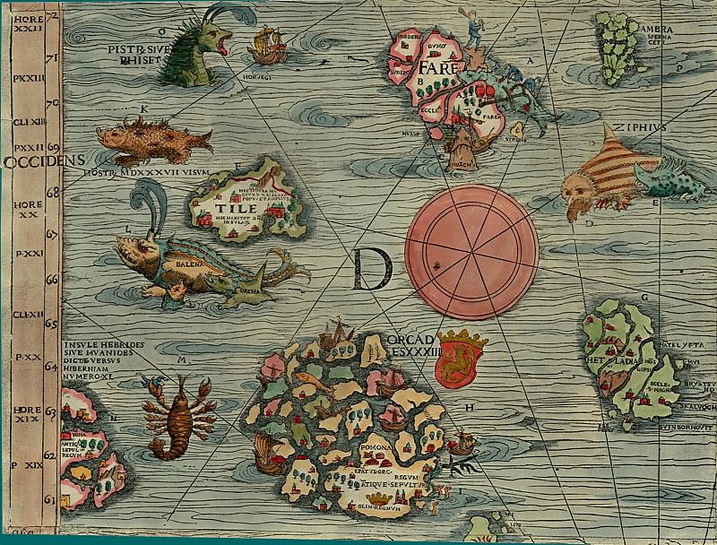 Олаф Магнус – Carta Marina, 1539 – Шетландские острова, Древние карты мира в высоком разрешении – Старинные карты