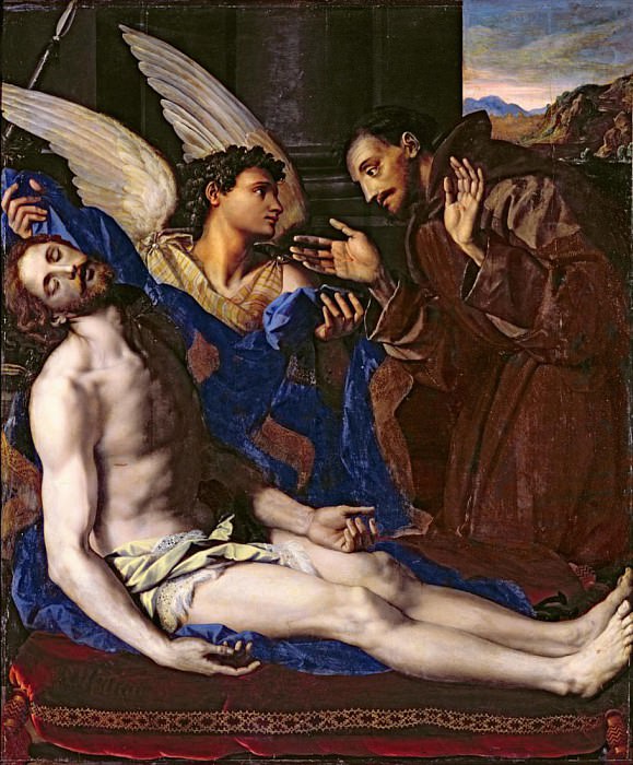 An Angel showing St. Francis of Assisi the body of Christ removed from the Cross. Alessandro Allori