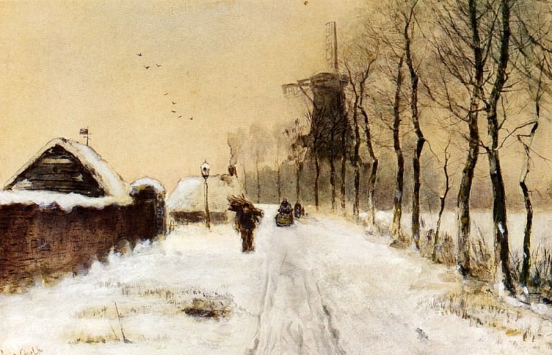 Wood Gathering On A Country Lane In Winter. Louis Apol
