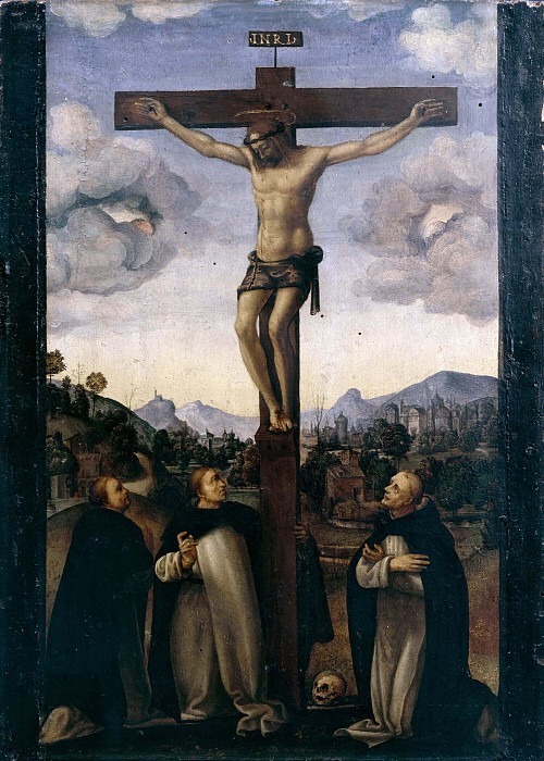 Christ crucified with Girolamo Savonarola and two Dominican monks. Mariotto Albertinelli