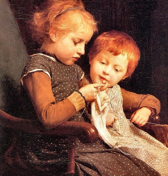 The Little Knitters. Albert Anker