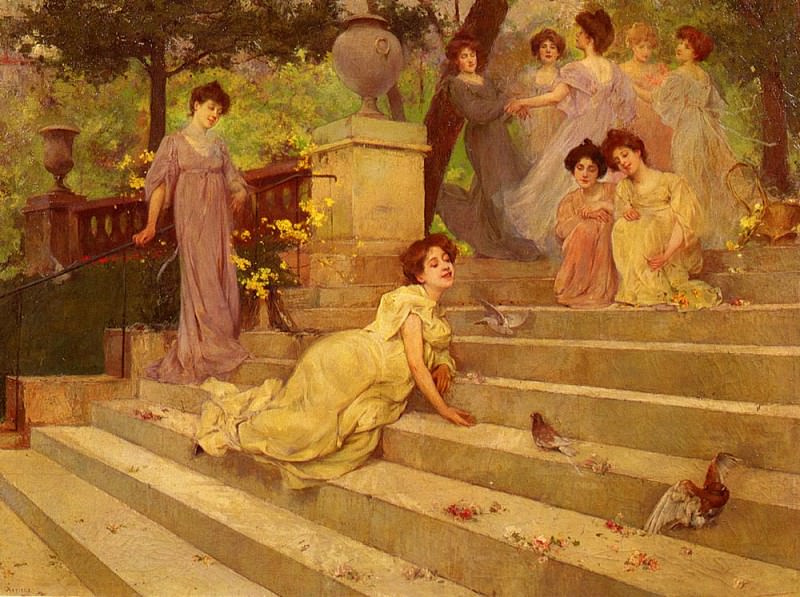 Girls On A Terrace. Albert Emile Artigue