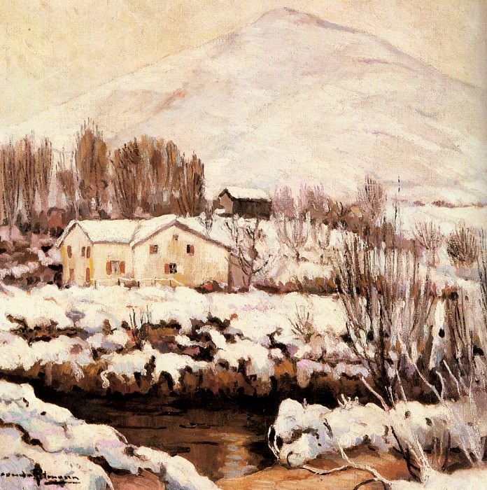 Пейзаж с домами, занесенными снегом. Александр Альтман