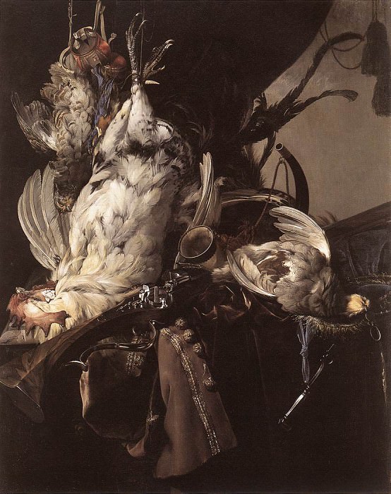 Натюрморт с убитыми птицами и охотничьим оружием, Виллем ван Альст