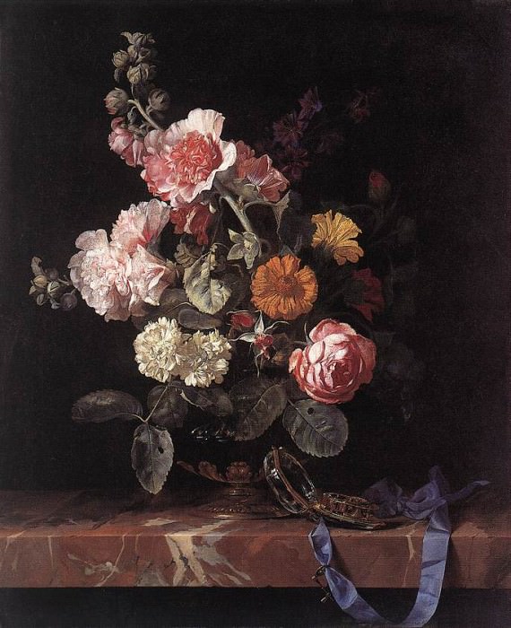 Vase Of Flowers With Watch. Willem Van Aelst