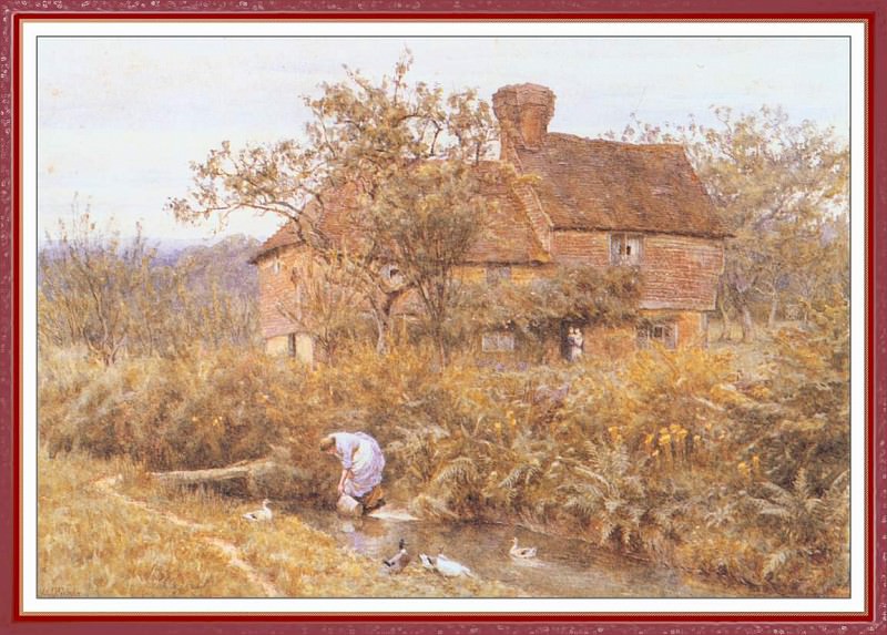 Girl By A Stream Before A House. Allingham Helen