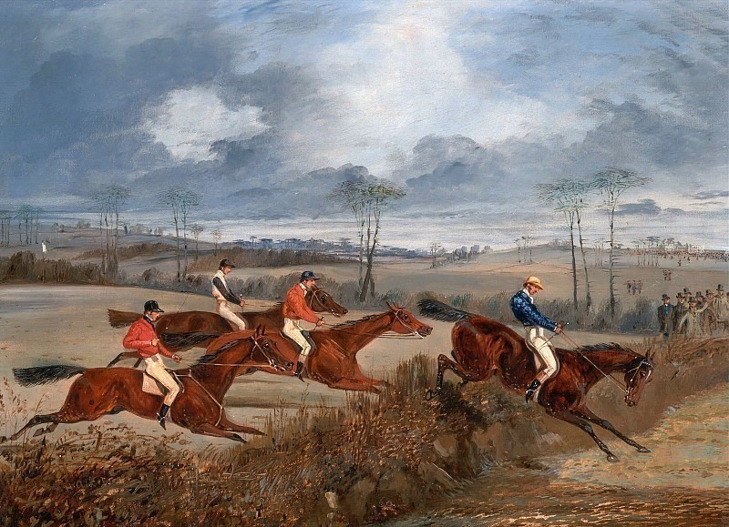 Scenes from a steeplechase - Taking a Hedge. Henry Thomas Alken