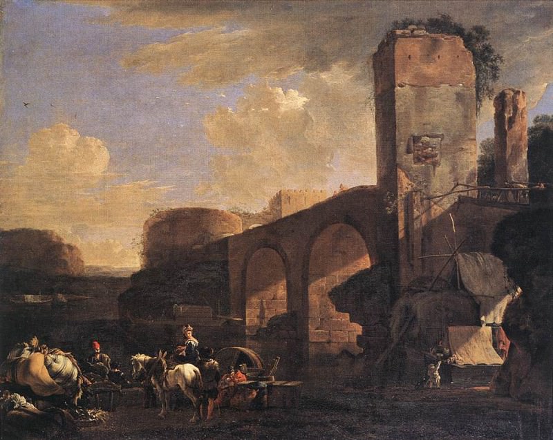 Italianate Landscape With River And An Arched Bridge. Jan Asselyn