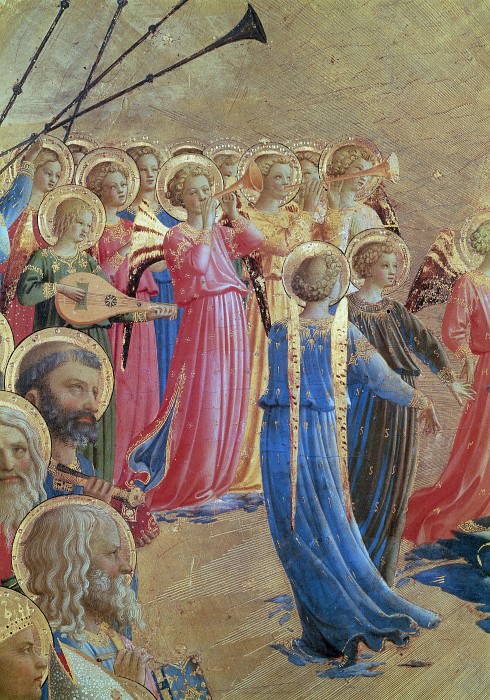 Coronation of the Virgin, detail - Angels playing music. Fra Angelico