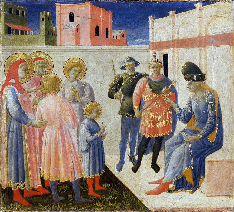 Annalena Altarpiece, predella - Saints Cosmas and Damian Before Lysias. Fra Angelico