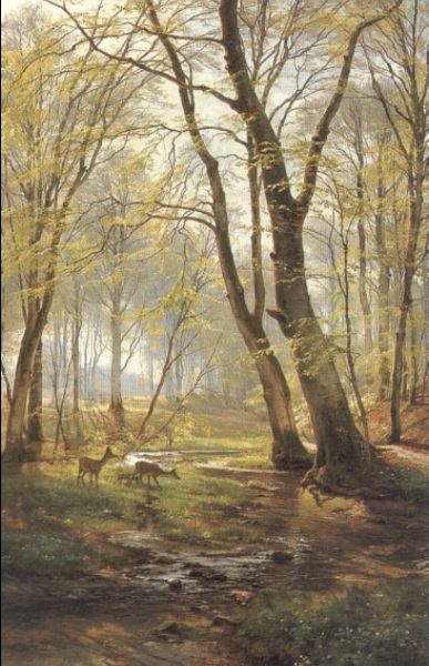 Лесной пейзаж с оленями, Карл Фредрик Огор