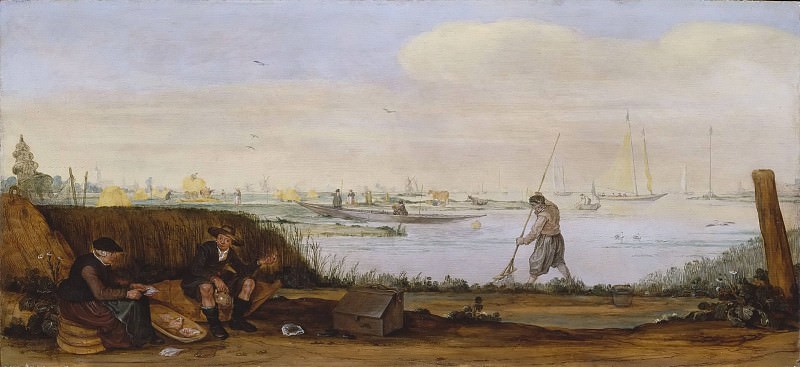 River Landscape with Boats and Fishermen. Arent Arentsz.
