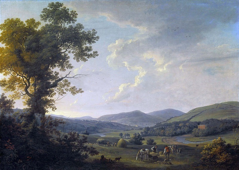 Пейзаж с сенокосами и вид на грузинский дом вдалеке. Уильям Эшфорд