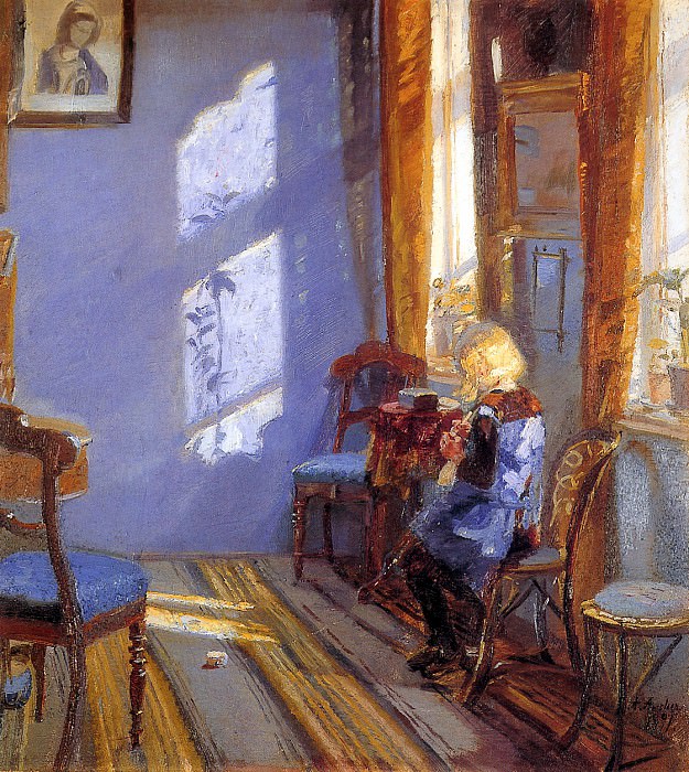 Sunlight in the blue room. Anna Ancher