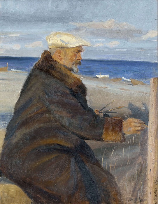 Michael Ancher Painting on the Shore. Anna Ancher