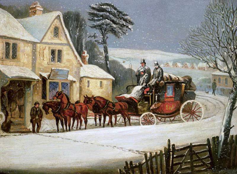 Зимняя сцена с «Royal Mail», остановившимся у трактира. Сэмюэл Генри Алкен