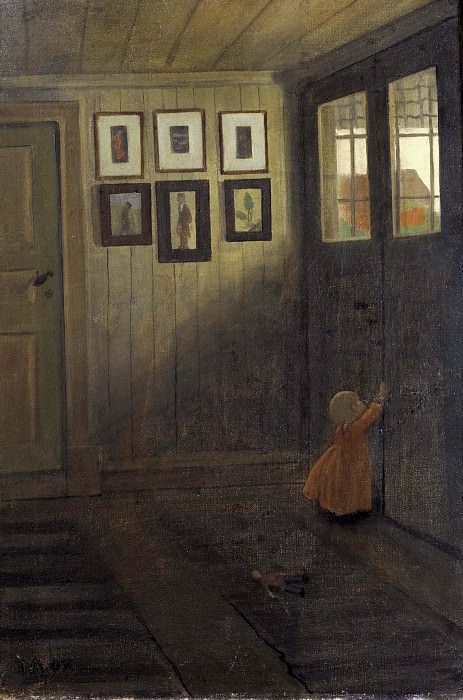 Девочка у двери. Интерьер дома художника, Алванген. Ивар Аросениус