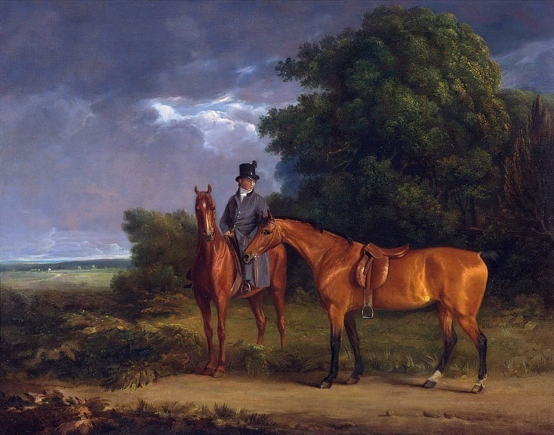 A Groom Mounted on a Chestnut Hunter, He Holds a Bay Hunter by the Reins. Jacques-Laurent Agasse