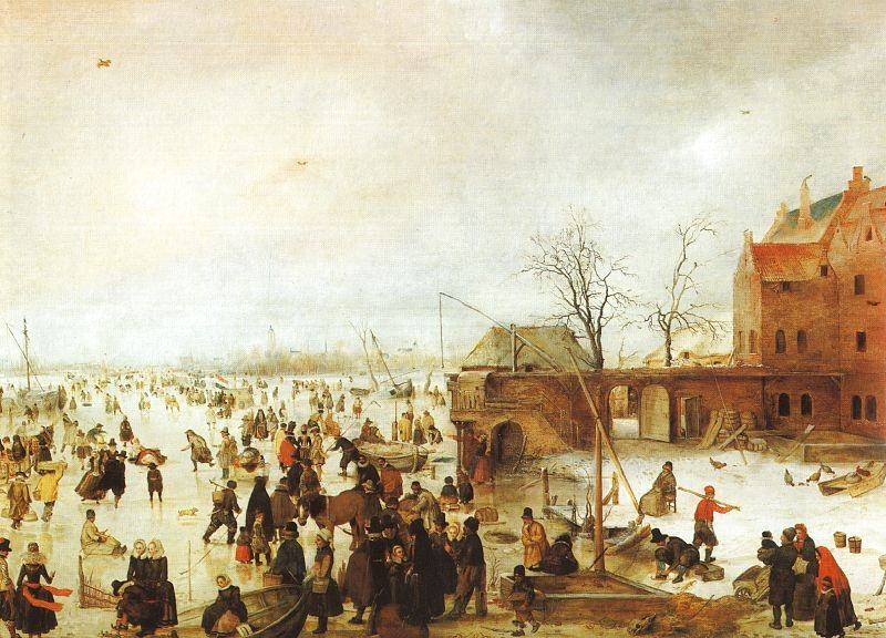 A SCENE ON THE ICE NEAR A TOWN, 1610, OIL ON PANEL. Hendrick Avercamp
