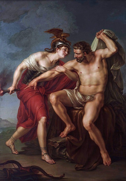 Self-immolation of Hercules at the stake in the presence of his friend Philoctetes