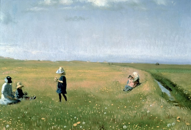 Young Girls picking Flowers in a Meadow. Michael Peter Ancher