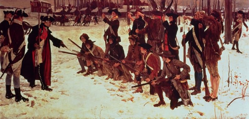 Baron von Steuben drilling American recruits at Valley Forge in 1778. Edwin Austin Abbey