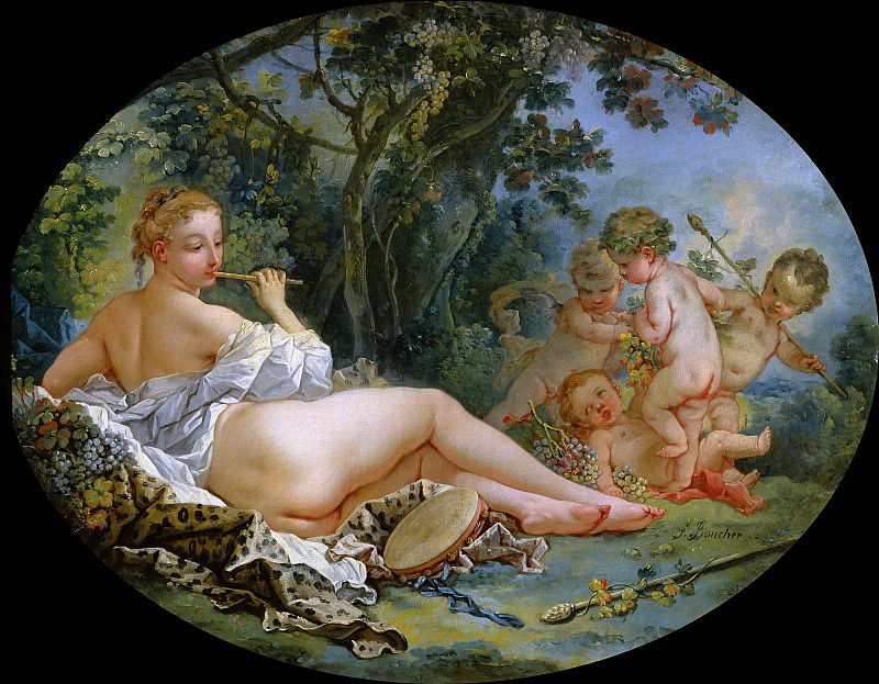 Bacchante Playing a Reed Pipe. Francois Boucher